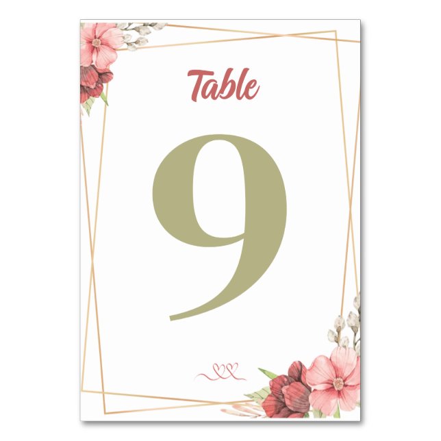 Gold Elegant Wedding Table Number (Front)