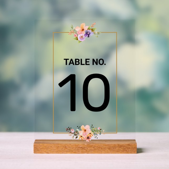 Gold Elegant Wedding Table Number Card Acrylic Sign (Neutral)