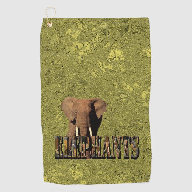 Gold Elephant Design,   Golf Towel (Front)
