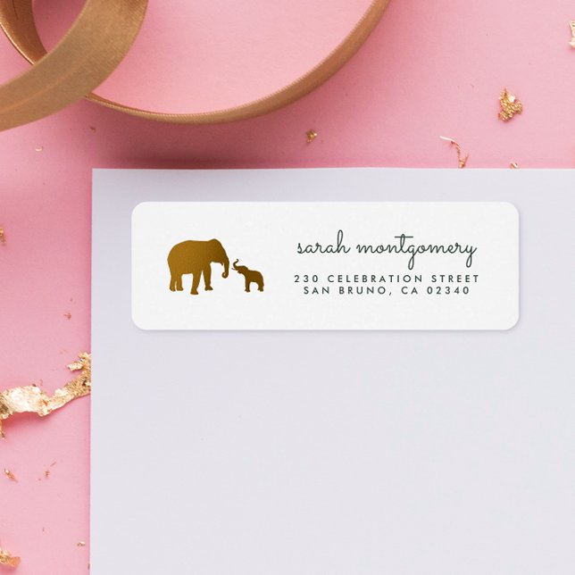Gold Elephant Family Return Address (Return Address Label Mock-up)