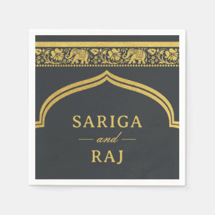 Gold Elephant & Lotus Flower Mundap Arch Wedding Napkin