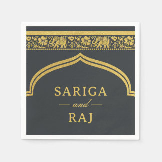 Gold Elephant & Lotus Flower Mundap Arch Wedding Napkin