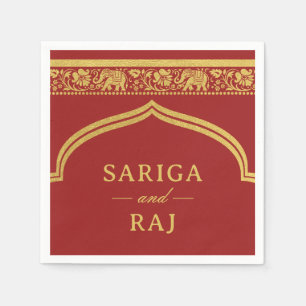 Gold Elephant & Lotus Flower Mundap Arch Wedding Napkin