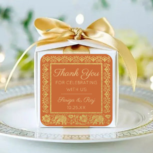 Gold Elephant & Lotus Wedding Return Gift Favour Square Sticker