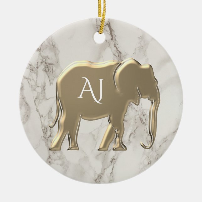 Gold Elephant Marble Monogrammed Ceramic Tree Decoration (Front)