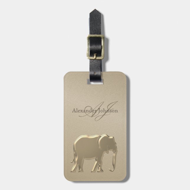 Gold Elephant Monogram Luggage Tag (Front Vertical)