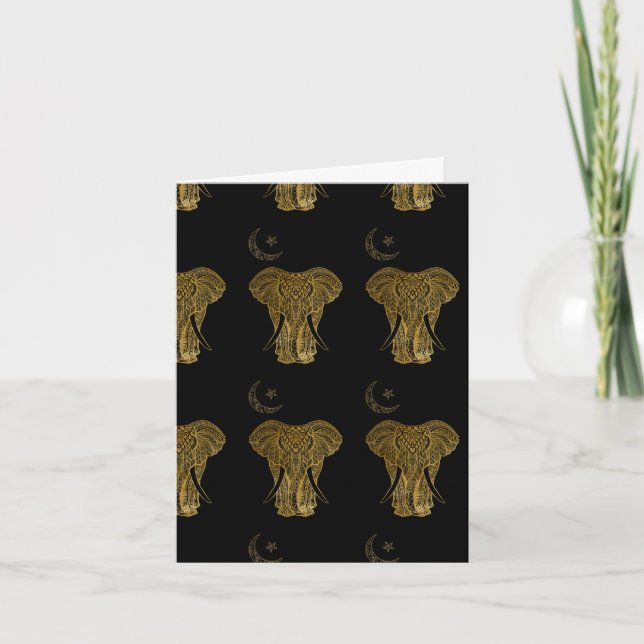 Gold elephant on black background gift card (Front)