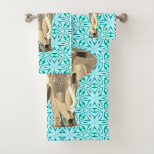 Gold Elephant on Teal Bath Towel Set