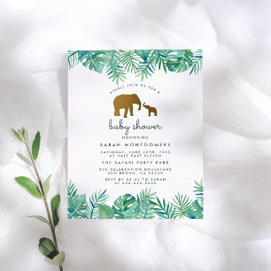 Gold Elephant & Tropical Leaves Jungle Baby Shower Invitation Postcard