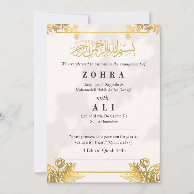 Gold Embellished Islamic Engagement Announcement  (Front)