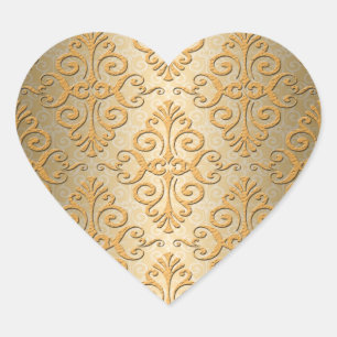 Gold Embossed Looking Damask Pattern Heart Sticker