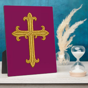 Gold Embroidered Look Cross on Any Color Plaque