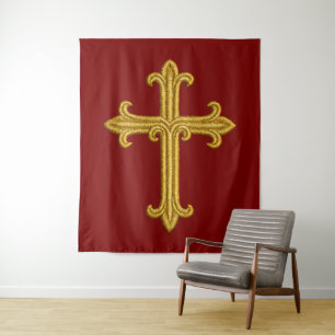 Gold Embroidered Look Cross on Any Color Tapestry