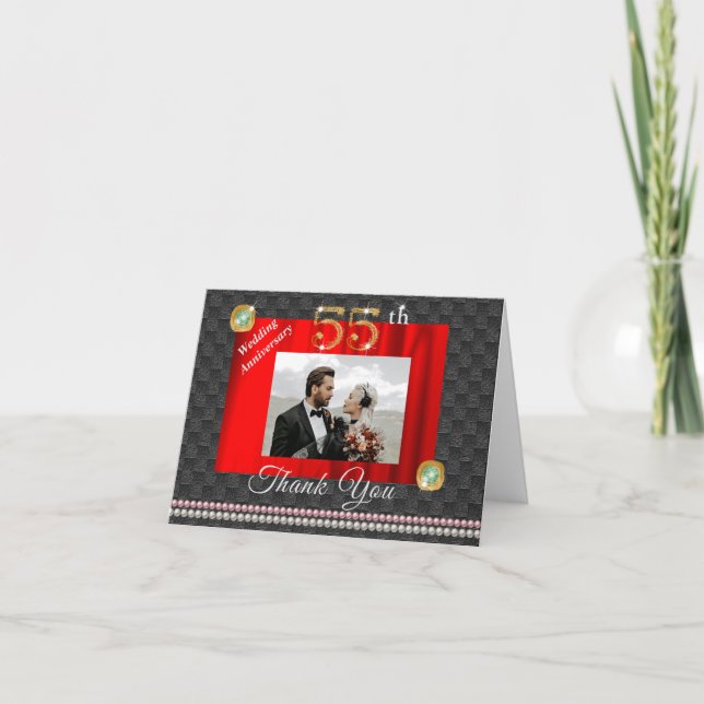 Gold Emerald 55th Wedding Anniversary Thank You Card (Front)