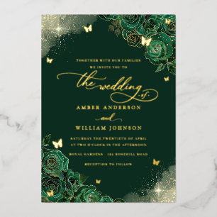 Gold Emerald Butterfly Floral Wedding 