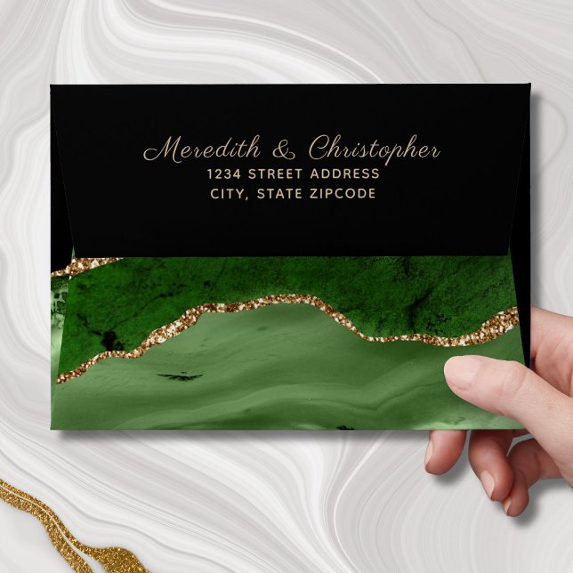 Gold Emerald Green Agate Geode Wedding Envelope (Creator Uploaded)