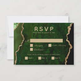 Gold Emerald Green Agate Wedding RSVP Card