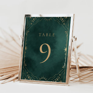 Gold Emerald Green Celestial Wedding Table Numbers