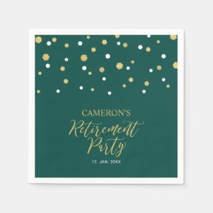 Gold & Emerald Green Chic Confetti Retirement Napkin