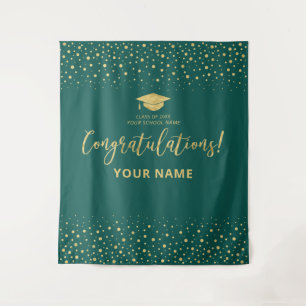 Gold & Emerald Green   Congratulation Graduation Tapestry