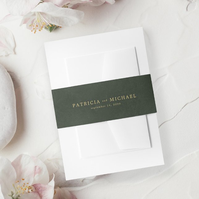 Gold emerald green elegant wedding invitation belly band (Creator Uploaded)