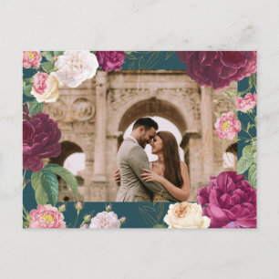 Gold & Emerald Green Floral Wedding Announcement Postcard