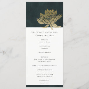 GOLD EMERALD GREEN LOTUS WEDDING CEREMONY PROGRAM MENU
