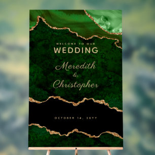 Gold Emerald Green Marble Agate Wedding Welcome Acrylic Sign