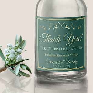 Gold & Emerald Green Simple Wedding Thank You Liquor Bottle Label