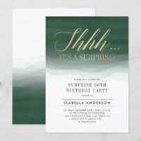 Gold & Emerald Green Watercolor Surprise Birthday