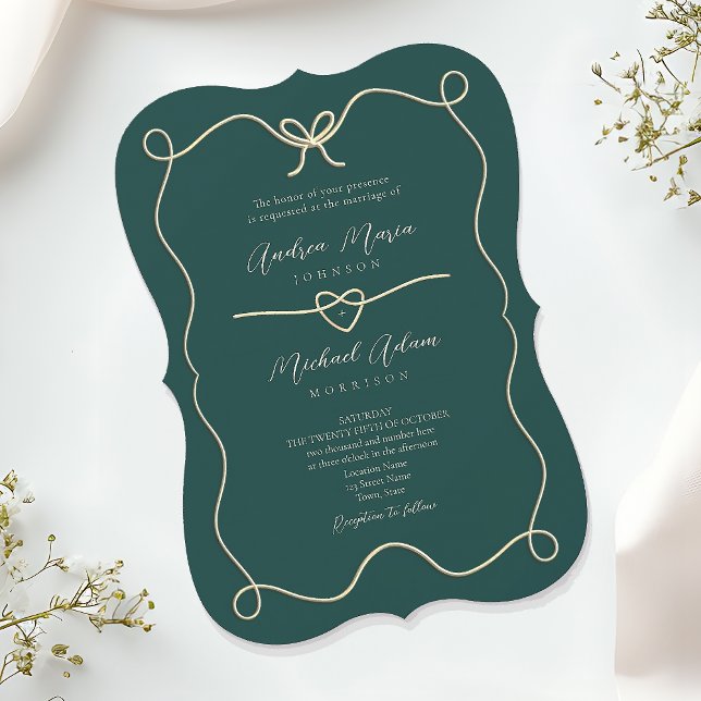 Gold Emerald Green Wedding Invitation (Creator Uploaded)