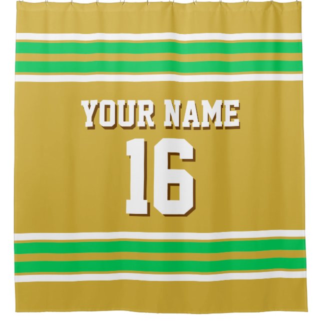 Gold Emerald Green Wht Stripes Sports Jersey Shower Curtain (Front)