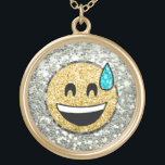 *~* Gold Emoji AP41 Bead Sweat Smile Gold Plated Necklace<br><div class="desc">(search ID AP41 for Emoji and id AP40 for glittery jewellery similar designs on various products ) EMOJI NECKLACE GRINNING FACE WITH ONE BEAD OF SWEAT EMOJI * Energetically Enhanced contemporary funny trendy modern popular cute sweet GRINNING FACE WITH ONE BEAD EMOJI design with a faux sparkling Glitter diamond pave...</div>