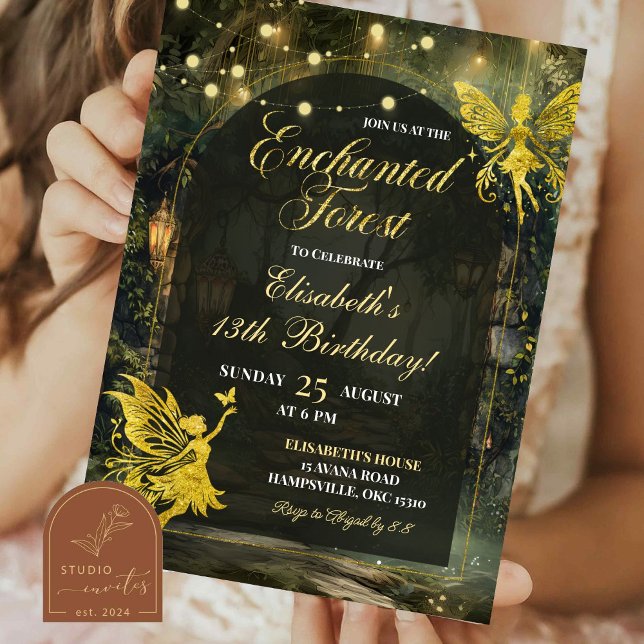 Gold Enchanted Forest Fairy Birthday Girl Invitation (Creator Uploaded)