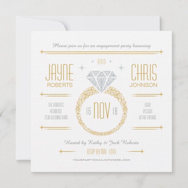 Gold Engagement Ring Party Invitation (Front)