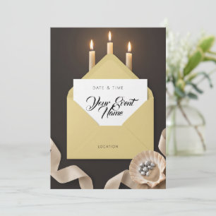 Gold Envelope Candle Seashell Invitation