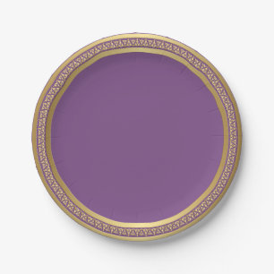 Gold Eternal Band Paper Plates-Purple 7" Plate