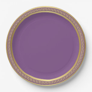 Gold Eternal Band Paper Plates-Purple 9" Plate