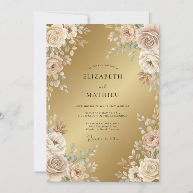 Gold Ethereal Floral Wedding Invitation (Front)