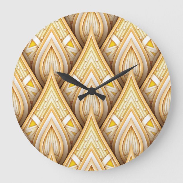 Gold Ethnic Motifs: Luxurious Seamless Large Clock (Front)