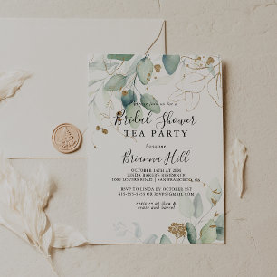 Gold Eucalyptus Bridal Shower Tea Party  Invitation