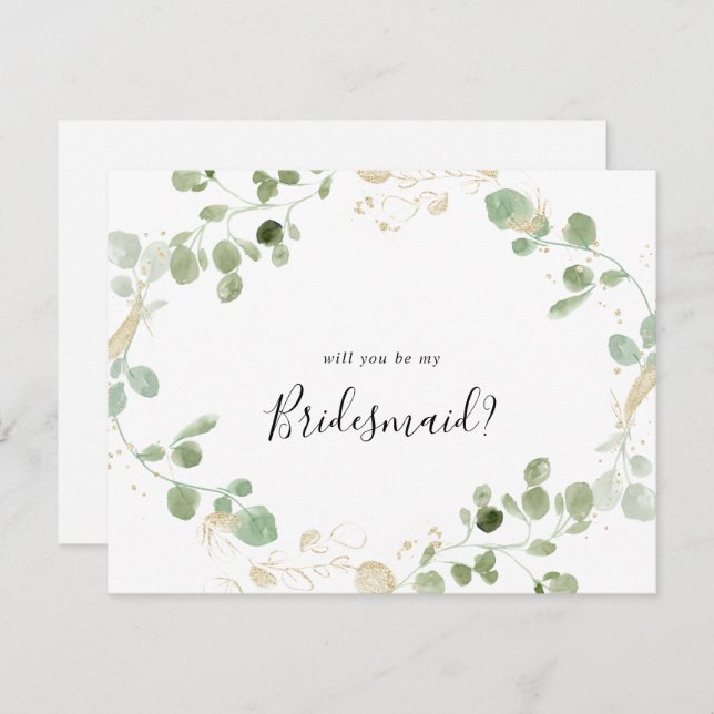 Gold Eucalyptus Bridesmaid Proposal Note Card (Front/Back)