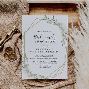 Gold Eucalyptus Bridesmaids Luncheon Shower Invitation
