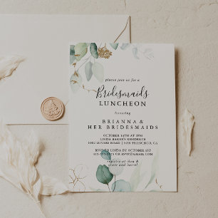 Gold Eucalyptus Bridesmaids Luncheon Shower Invitation