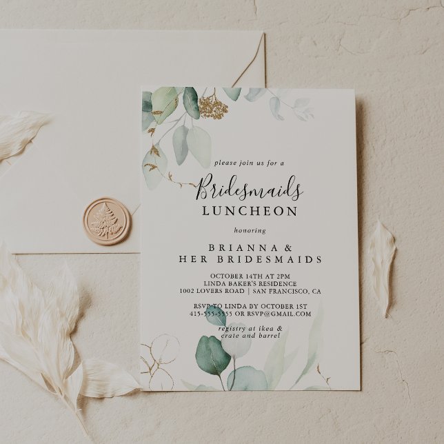  Gold Eucalyptus Bridesmaids Luncheon Shower  Invitation (Creator Uploaded)