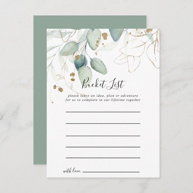  Gold Eucalyptus Calligraphy Bucket List Cards (Front/Back)