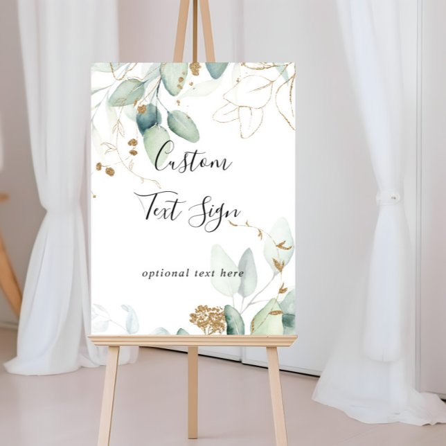  Gold Eucalyptus Calligraphy Custom Text Sign (Creator Uploaded)