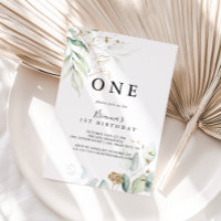 Gold Eucalyptus Calligraphy First Birthday Party