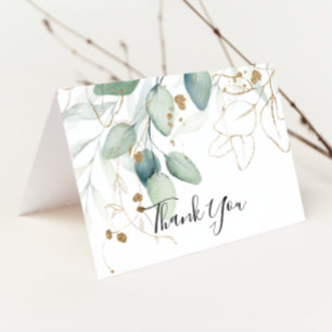 Gold Eucalyptus Calligraphy Folded Wedding  Thank You Card