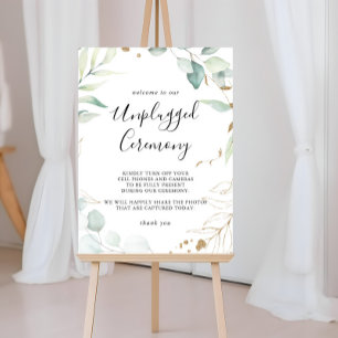 Gold Eucalyptus Calligraphy Unplugged Ceremony Poster